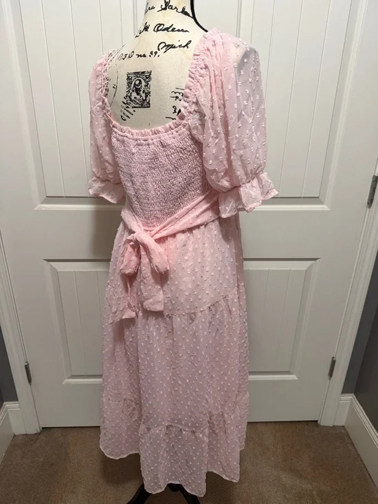 Merokeety Puff Sleeve Elastic Smocked Midi Dress. Size L - Picture 6 of 13